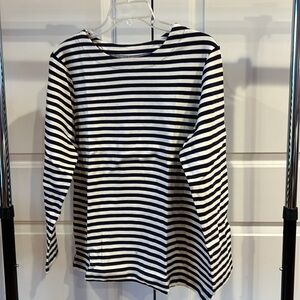 Appleseed's Women Navy and Cream Striped Long Sleeve Tee
